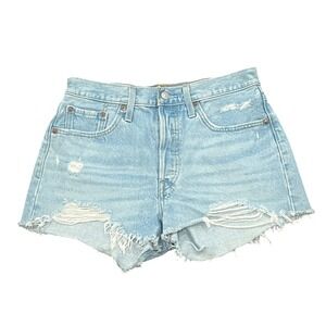 Levi's 501 Original Shorts Women 29 Light Blue Distressed Cut Offs Classic